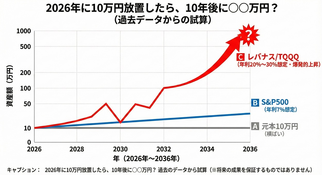 「レバナス」と「TQQQ」の10万円放置のシミュレーション