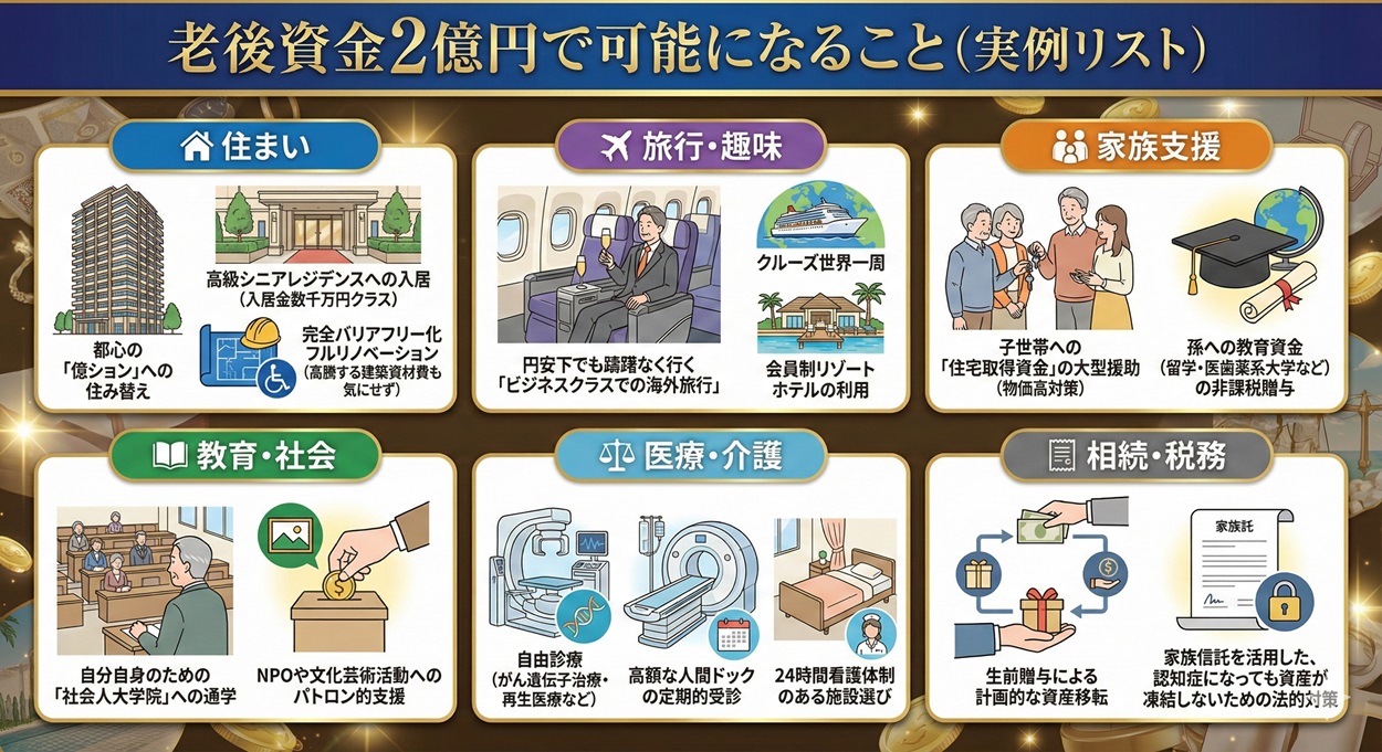 老後資金2億円で可能になること図解