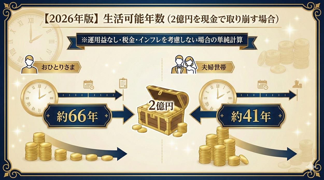 生活可能年数（2億円を現金で取り崩す場合）