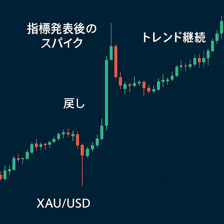 指標発表後のスパイク→戻し→トレンド継続