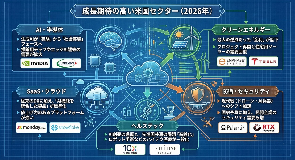 成長期待の高い米国セクター(2026年)の図解