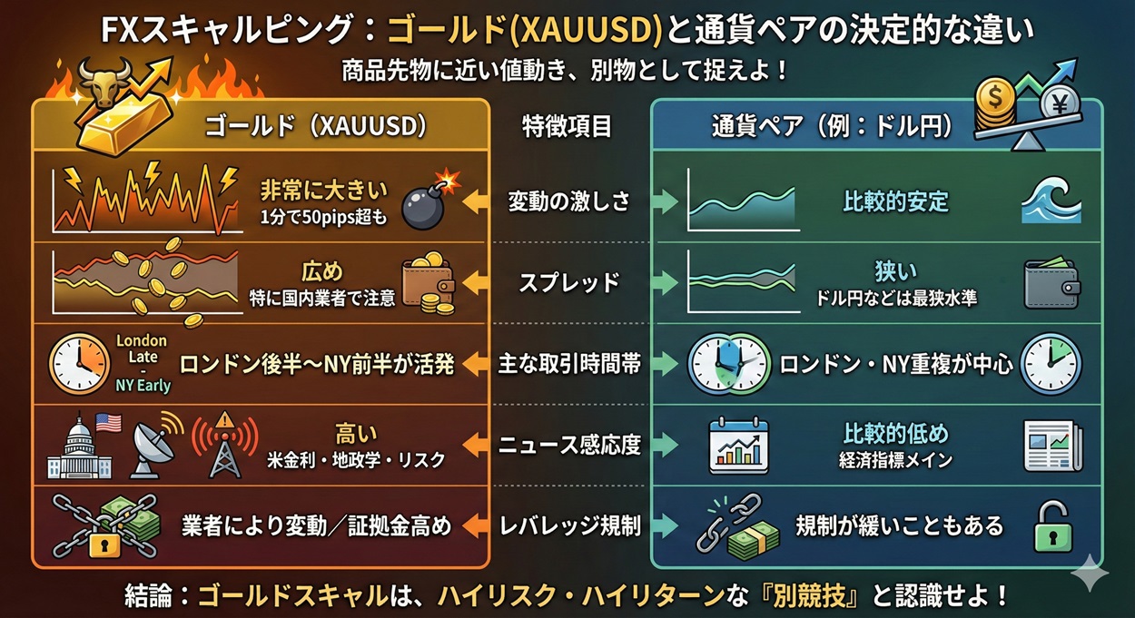 ゴールド（XAUUSD）の特徴とFX通貨ペアとの違い図解