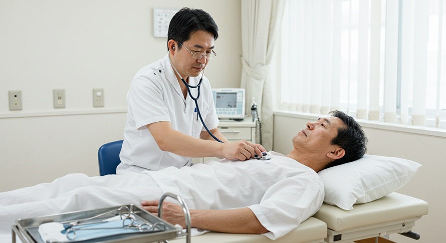 診察を受ける中年男性