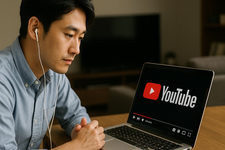 Youtubeで学習する男性