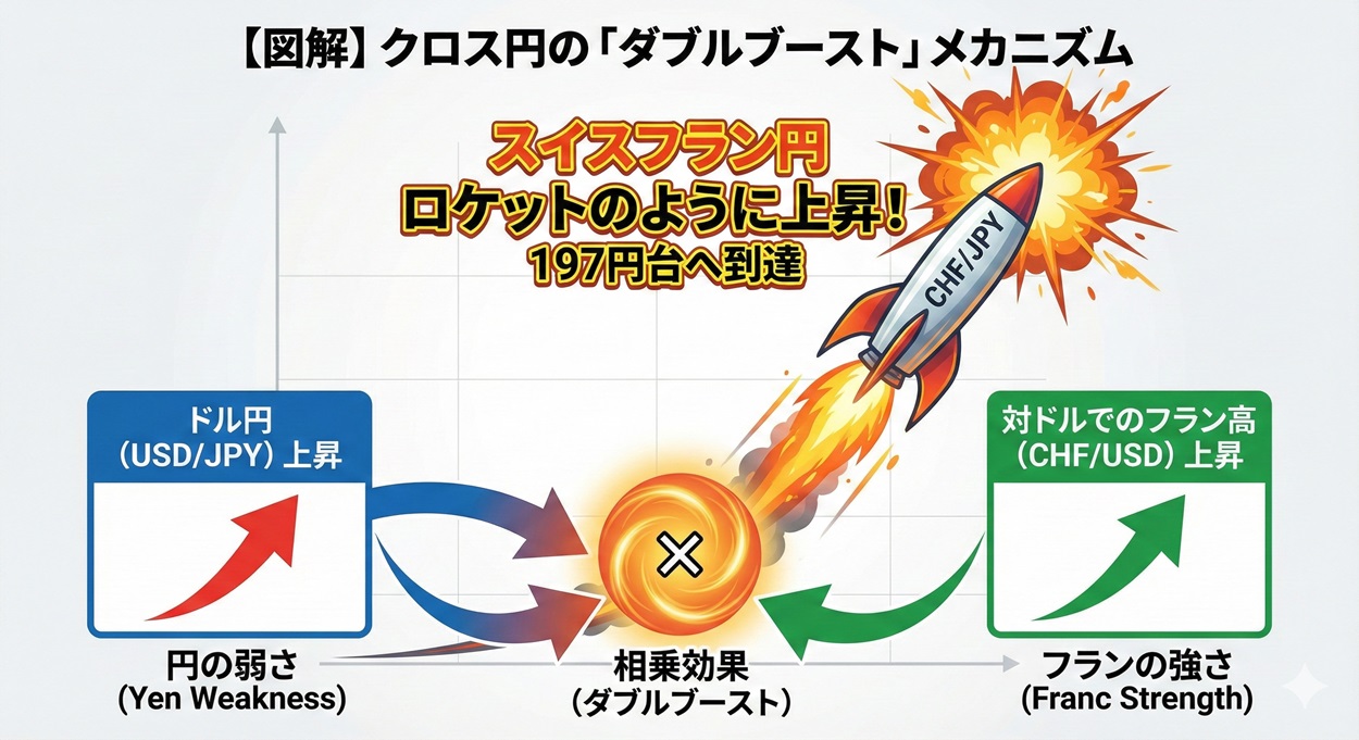 クロス円の「ダブルブースト」メカニズムの図解