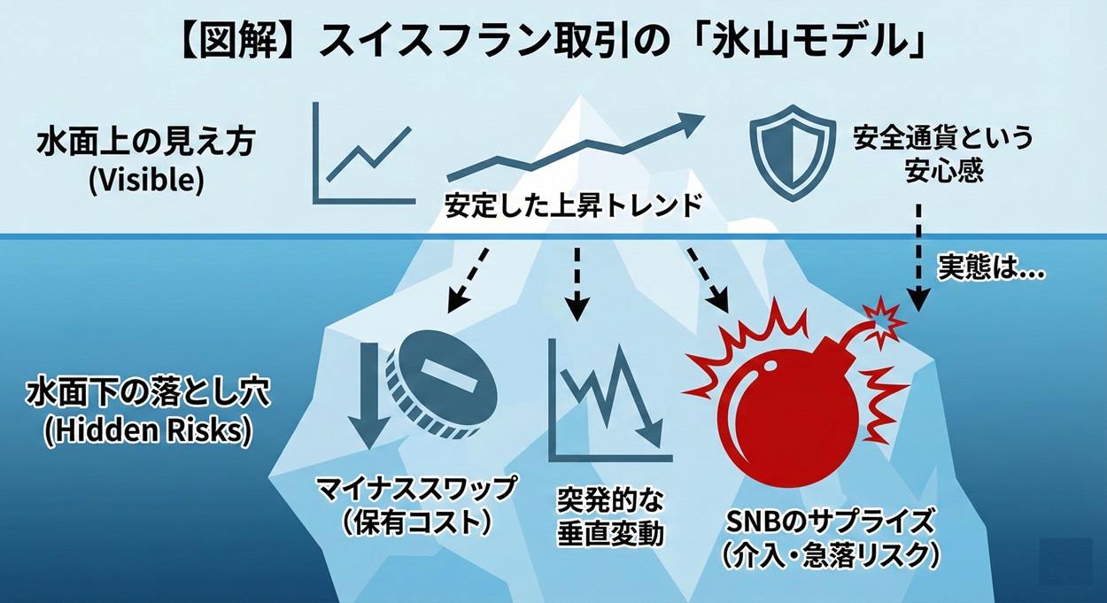 スイスフラン取引の「氷山モデル」図解