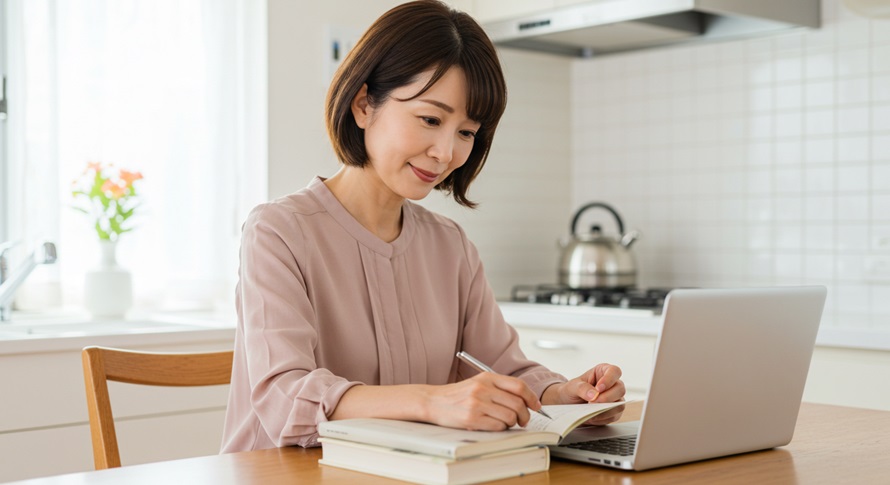 投資の勉強をする50歳の専業主婦