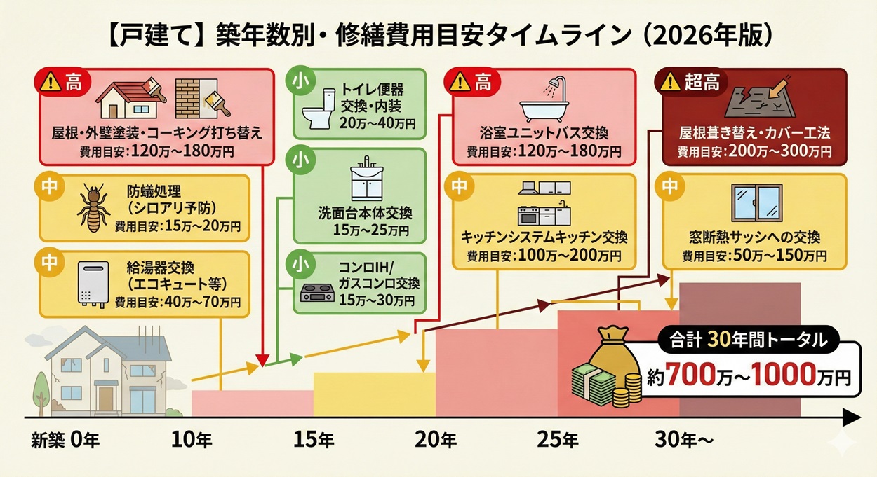 【戸建て】築年数別・修繕費用目安一覧表(2026年版)